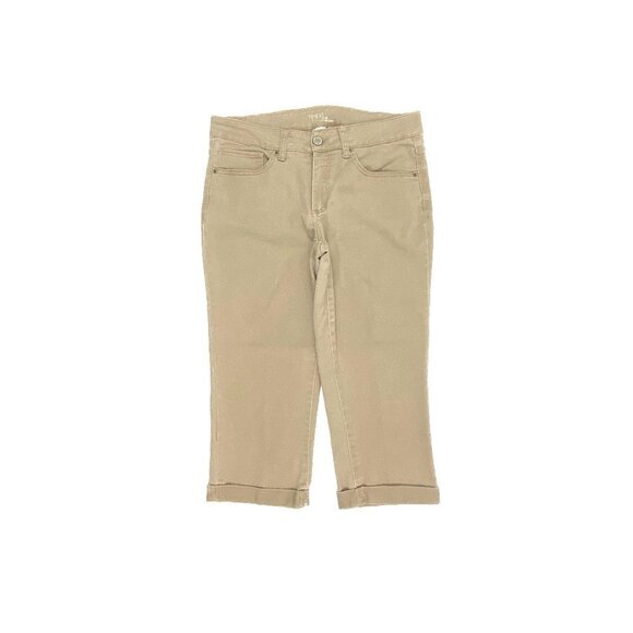 Time And Tru Mid Rise Cuffed Capri Women's size 12 Beige Denim Jeans - Picture 1 of 3